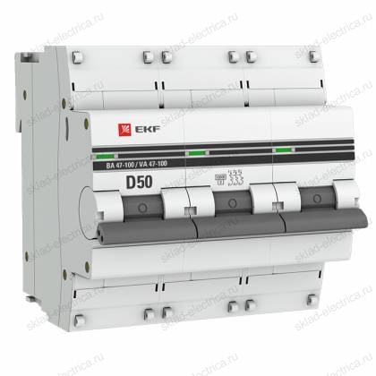 Автоматический выключатель 3P 50А (D) 10kA ВА 47-100 EKF PROxima