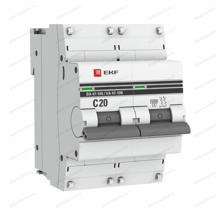 Автоматический выключатель 2P 20А (C) 10kA ВА 47-100 EKF PROxima