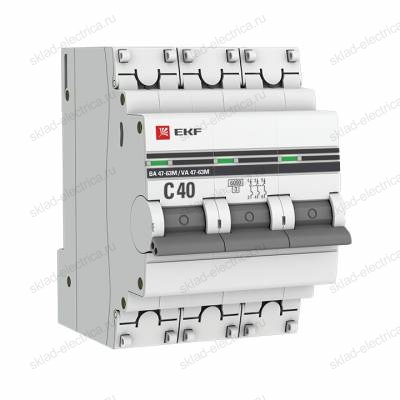 Автоматический выключатель 3P 40А (C) 6кА ВА 47-63M без теплового расцепителя EKF PROxima