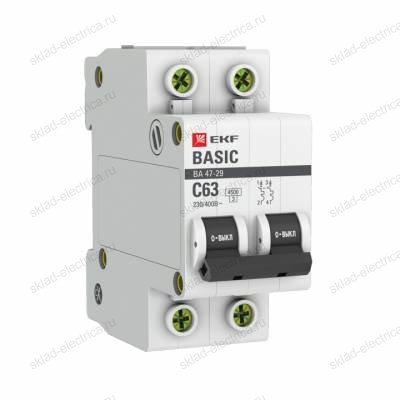 Автоматический выключатель 2P 63А (C) 4,5кА ВА 47-29 EKF Basic
