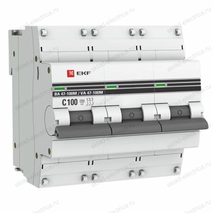Автоматический выключатель 3P 100А (C) 10kA ВА 47-100M без теплового расцепителя EKF PROxima