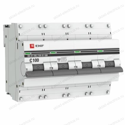 Автоматический выключатель 4P 100А (C) 10kA ВА 47-100 EKF PROxima