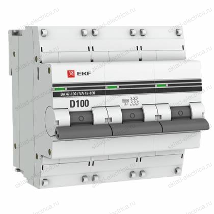 Автоматический выключатель 3P 100А (D) 10kA ВА 47-100 EKF PROxima