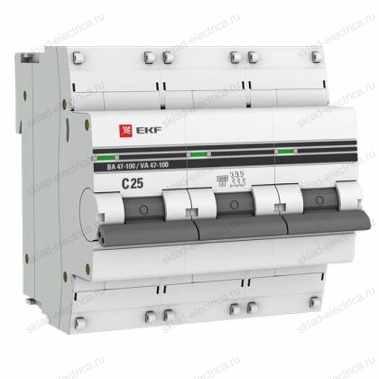Автоматический выключатель 3P 25А (C) 10kA ВА 47-100 EKF PROxima