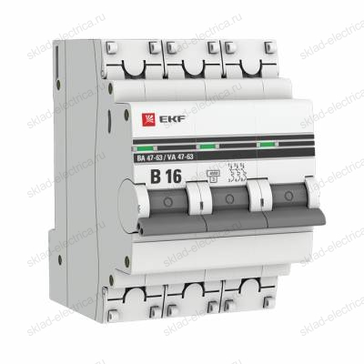 Автоматический выключатель 3P 16А (В) 4,5kA ВА 47-63 EKF PROxima