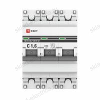 Автоматический выключатель 3P 1,6А (C) 4,5kA ВА 47-63 EKF PROxima