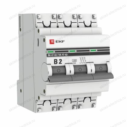 Автоматический выключатель 3P 2А (B) 4,5кА ВА 47-63 EKF PROxima