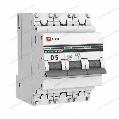 Автоматический выключатель 3P 5А (D) 4,5kA ВА 47-63 EKF PROxima