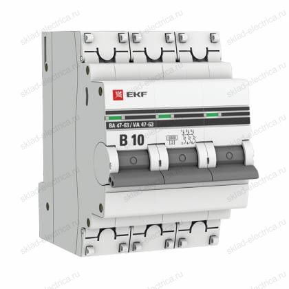 Автоматический выключатель 3P 10А (B) 6кА ВА 47-63 EKF PROxima