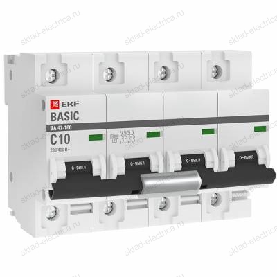 Автоматический выключатель 4P 10А (C) 10kA ВА 47-100 EKF Basic