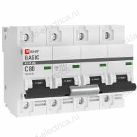Автоматический выключатель 4P 80А (C) 10kA ВА 47-100 EKF Basic
