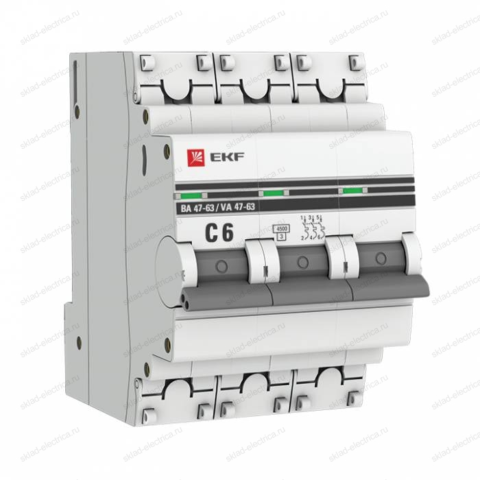 Автоматический выключатель 3P 6А (C) 4,5kA ВА 47-63 EKF PROxima