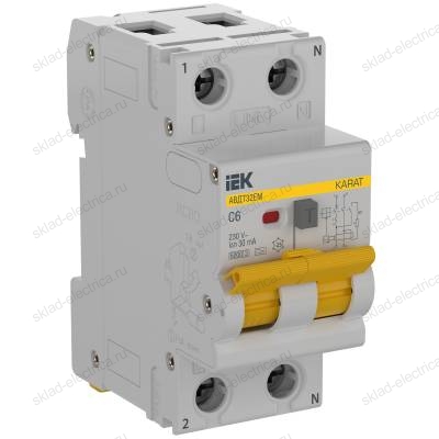 KARAT Автоматический выключатель дифференциального тока АВДТ32EM 1P+N C6 30мА тип A IEK