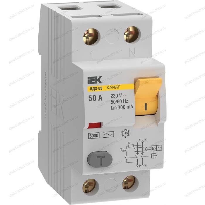 Выключатель дифференциальный (УЗО) KARAT ВД3-63 2P 50А 300мА 6кА тип AC IEK