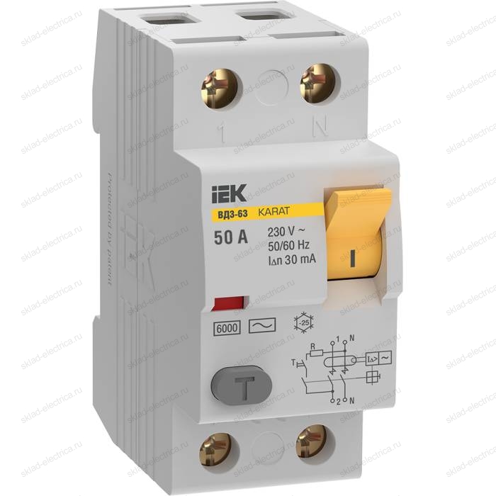 Выключатель дифференциальный (УЗО) KARAT ВД3-63 2P 50А 30мА 6кА тип AC IEK