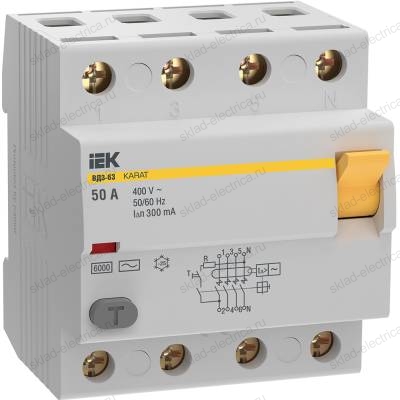Выключатель дифференциальный (УЗО) KARAT ВД3-63 4P 50А 300мА 6кА тип AC IEK