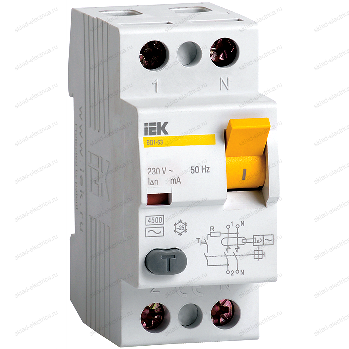Выключатель дифференциальный двухполюсный (УЗО) IEK ВД1-63 32А AC30 (п)