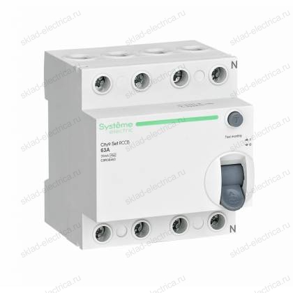 Выключатель дифференциального тока (УЗО) четырехполюсный 63А 30мА Тип-AC C9R36463 City9 Set