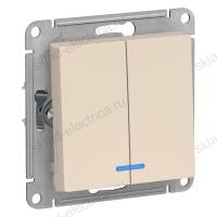 Выключатель двухклавишный с подсветкой ATN000253 Schneider Electric Atlas Design бежевый