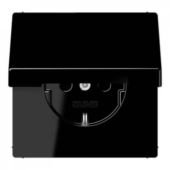 JUNG LS990 Черная Розетка штепсельная Schuko 16A, 250V с откидной крышкой и защитой от детей