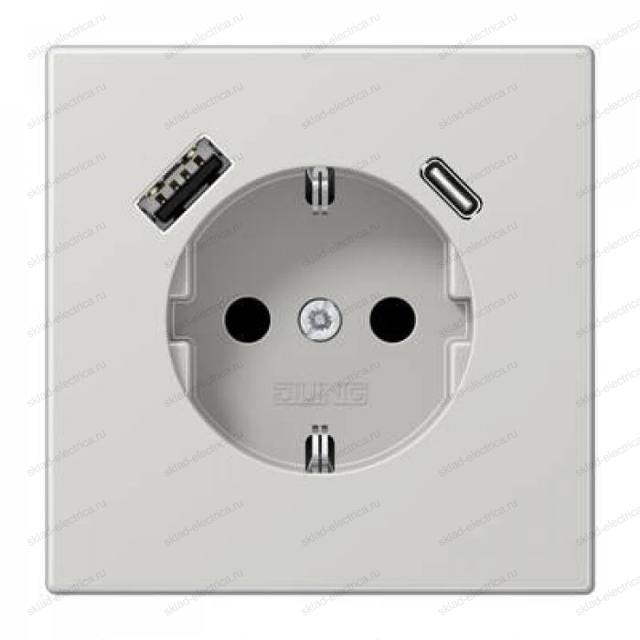 JUNG Светло-серый Розетка SCHUKO® с USB-зарядным устройством, тип A + тип С; термопласт