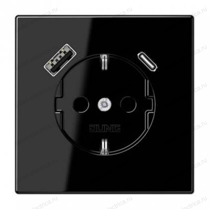 JUNG SCHUKO Черный Розетка с USB-зарядным устройством, тип A + тип С; термопласт