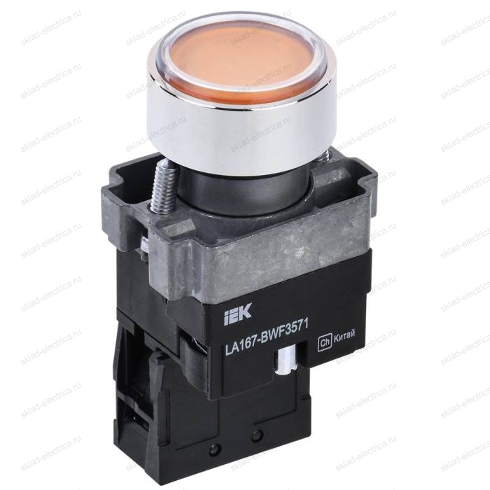 Кнопка управления LA167-BWF3571 d=22мм RC 1з с подсветкой желтая IEK