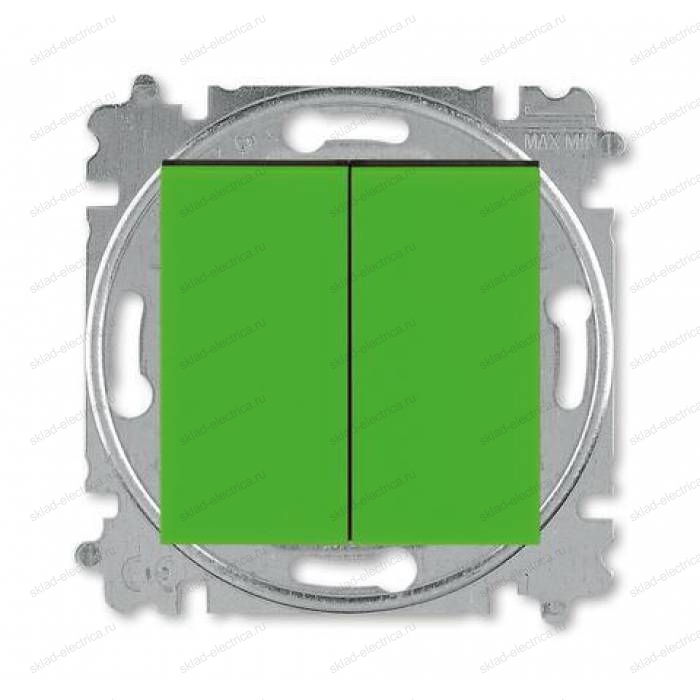 Выключатель 2-клавишный проходной (с двух мест), цвет Зеленый/Дымчатый черный, Levit