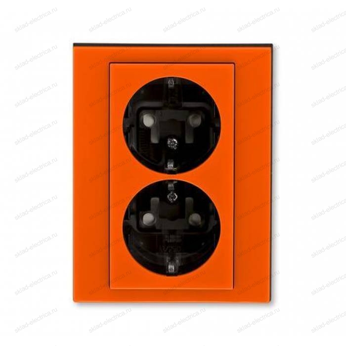 Розетка 2-ая электрическая с заземлением с защитными шторками, цвет Оранжевый/Дымчатый черный, Levit