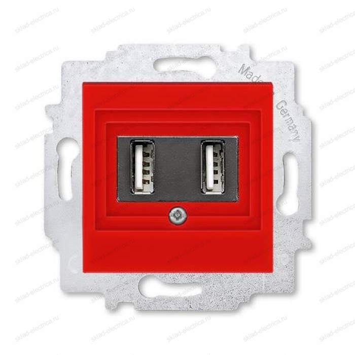 Розетка USB 2-ая (для подзарядки), цвет Красный/Дымчатый черный, Levit