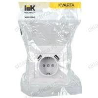 KVARTA Розетка с заземлением с защитными шторками 16А USBх2 2,1А РЮш10-1-КБ белый IEK