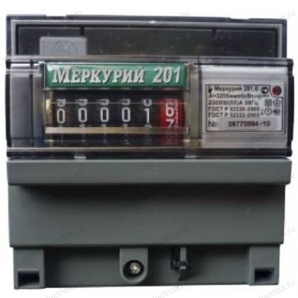 Счетчик электроэнергии Меркурий 201.6 10(80)А однофазный однотарифный на DIN-рейку