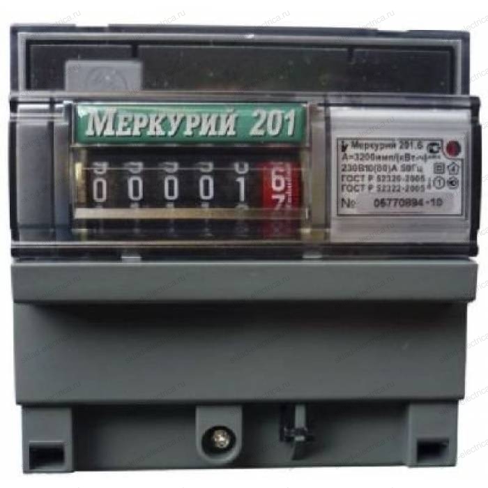 Счетчик электроэнергии Меркурий 201.6 10(80)А однофазный однотарифный на DIN-рейку (п)