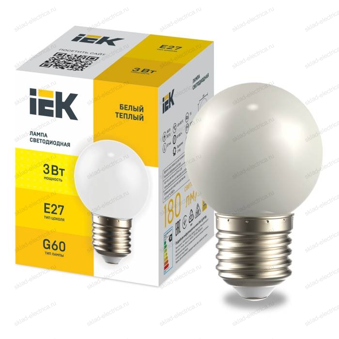 LIGHTING Лампа светодиодная декоративная G60 шар 3Вт 230В теплый белый E27 IEK