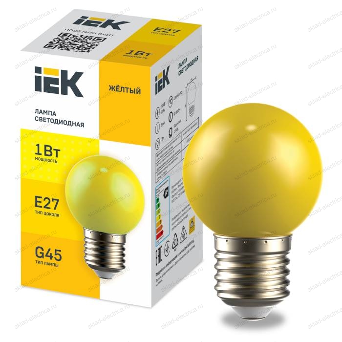 LIGHTING Лампа светодиодная декоративная G45 шар 1Вт 230В желтый E27 IEK