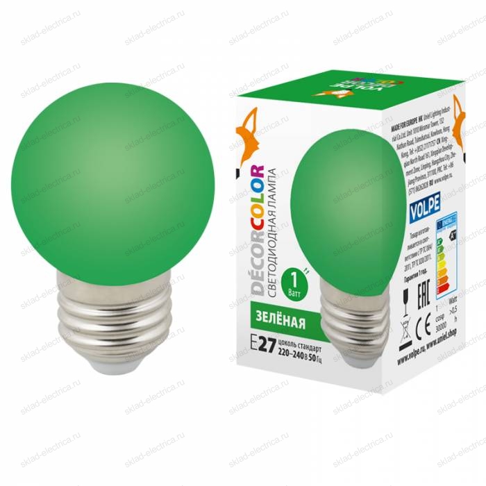 LED-G45-1W/GREEN/E27/FR/С
