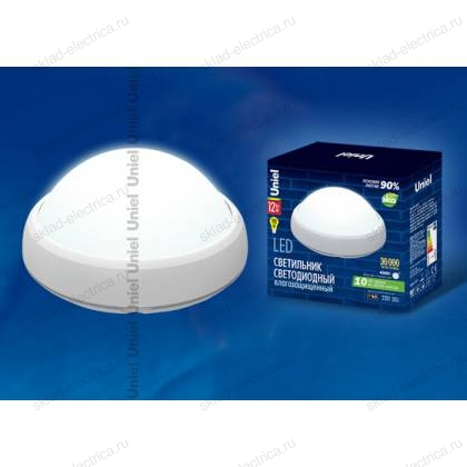 ULW-R04-12W/NW IP65 WHITE Круг. Светильник светодиодный влагозащищенный (пластиковый корпус). 12Вт, 840 Лм, 4500 К (белый свет), IP65, 220В. Цвет корпуса - белый. Упаковка коробка