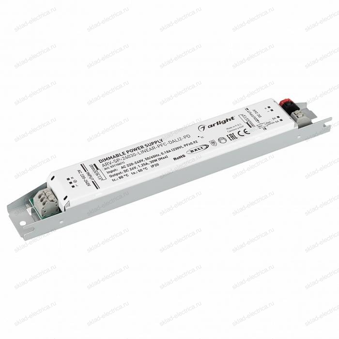 Блок питания ARV-SP-24030-LINEAR-PFC-DALI2-PD (24V, 1.25A, 30W) (Arlight, IP20 Металл, 5 лет)