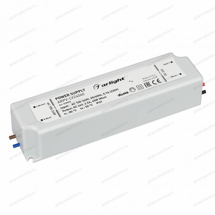 Блок питания ARPV-LV24060 (24V, 2.5A, 60W) (Arlight, IP67 Пластик, 2 года)