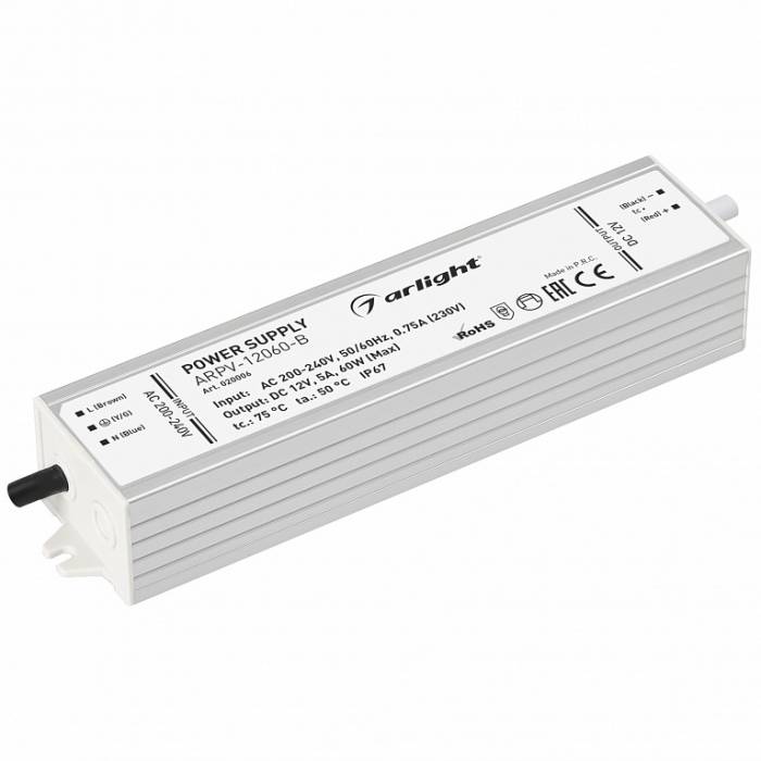 Блок питания ARPV-12060-B (12V, 5.0A, 60W) (Arlight, IP67 Металл, 3 года)