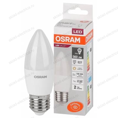 Лампа светодиодная OSRAM LED-Value 7 Вт E27 3000К 560Лм 220 В Свеча