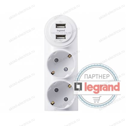Зарядка USB 2порта + 2 розетки Legrand Anam DC 5V 4000mA, 16A L855963U2